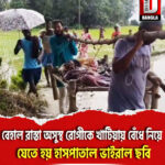 বেহাল রাস্তা অসুস্থ রোগীকে খাটিয়ায় বেঁধে নিয়ে যেতে হয় হাসপাতাল ভাইরাল ছবি